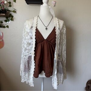 Women's Lace Open Cardigan - Ivory